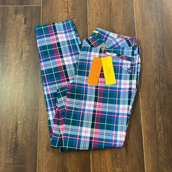 Louis Castel Pants - Louis Castel Paris Golf Pants in Olive and Red. plaid. Size 75. US 8